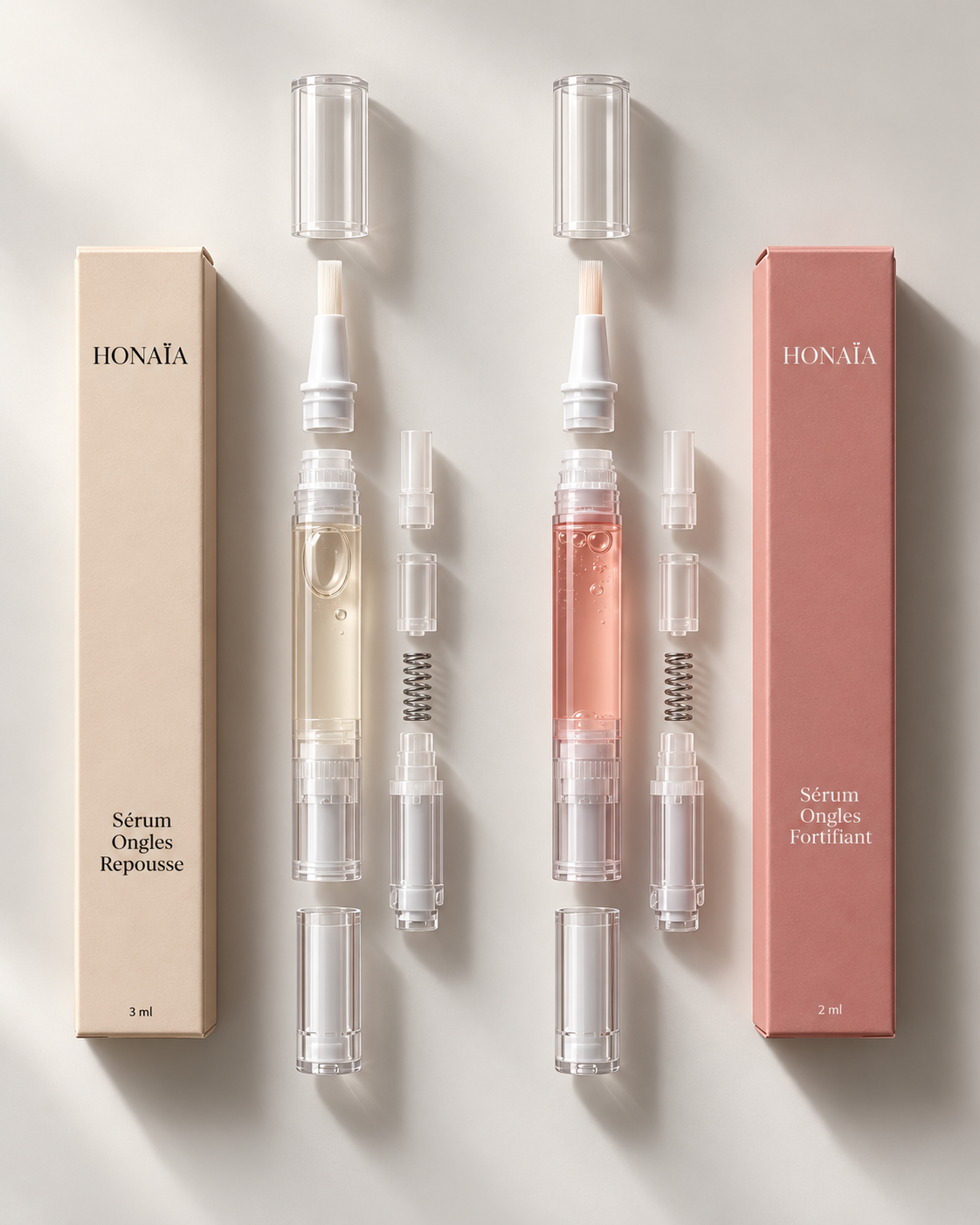 Premiers prototypes des sérums pour les ongles HONAÏA